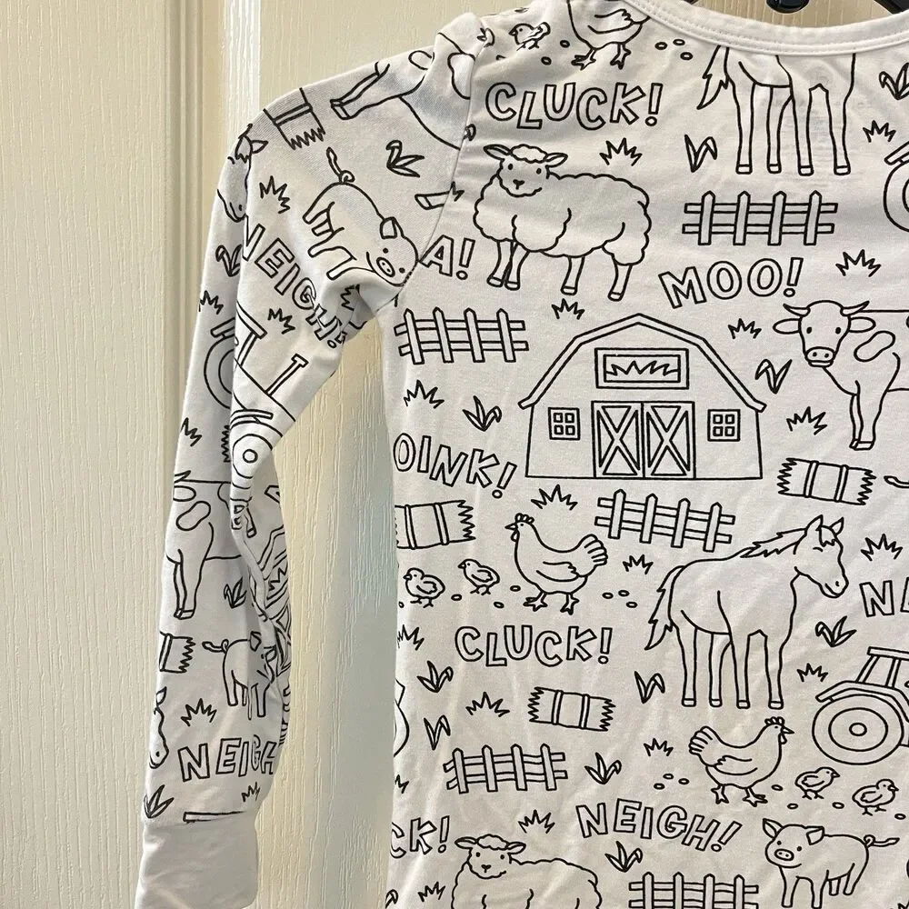 Caden Lane Color Me Pajamas Farm Animals 2-Pc Bamboo Set Kids Size 7/8